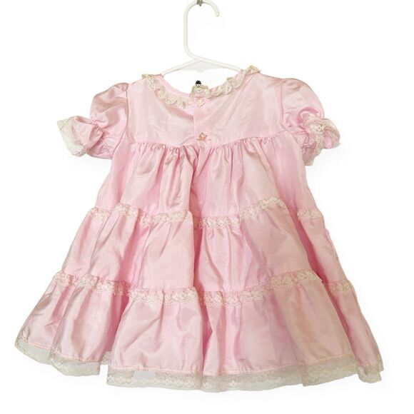Martha’s Miniatures VTG Baby Girls Shiny Taffeta Dress Lace Pink Sz 12-18M Pink - Picture 4 of 9